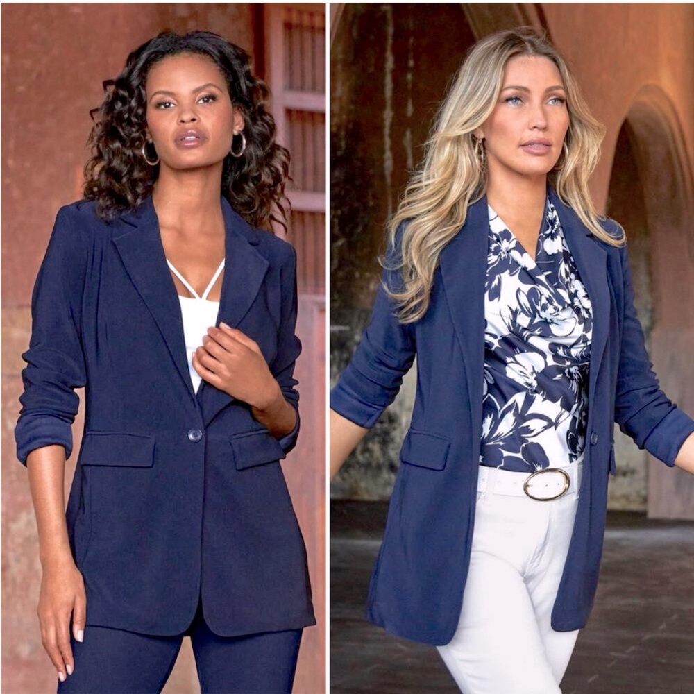 Boston Proper Womens Jacket Size 6 Navy Beyond Travel Classic Boyfriend Blazer